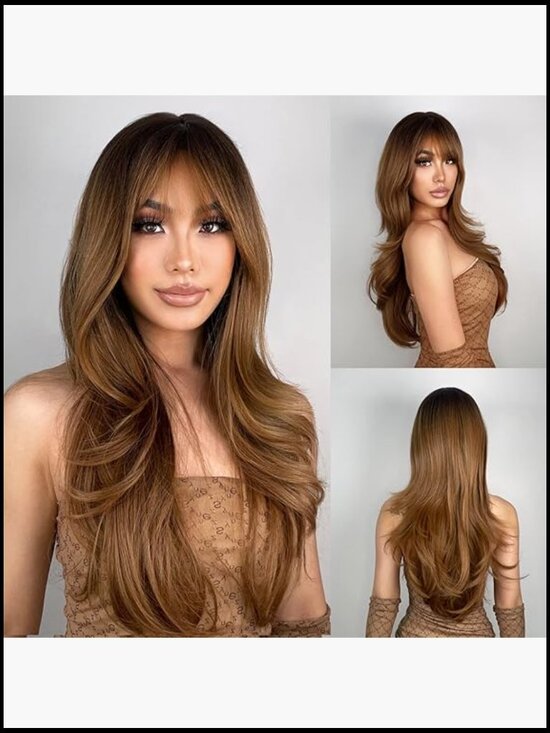 Long Layered Wig with Bangs Heat Resistant Synthetic Natural Look for Party main image 6